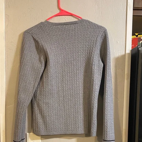 Victoria Secret Light Gray Cable Crewneck Sweater with Contrast Trim - Picture 3 of 3
